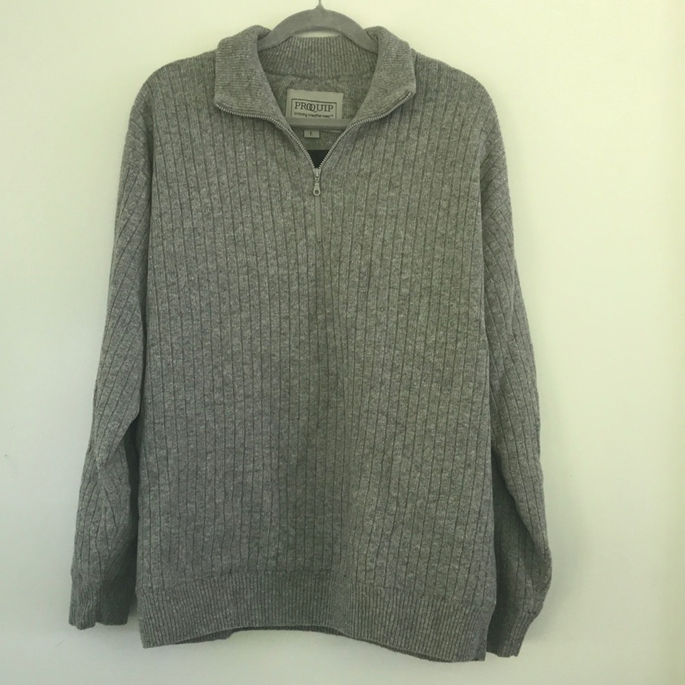 ProQuip Men's Half-Zip Ribbed Lined Golf Sweater - Gray Large